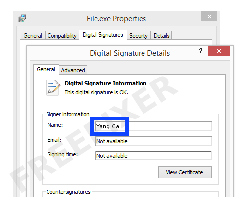 Screenshot of the Yang Cai certificate
